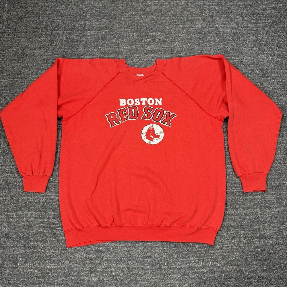 Vintage 80s Boston Red Sox Crewneck Sweater XL MLB Red Raglan Fleece Trench USA